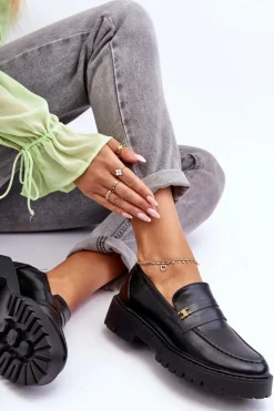 New Boto Skórzane Mokasyny Z Ozdobą Czarne Esperta