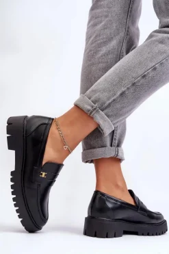 New Boto Skórzane Mokasyny Z Ozdobą Czarne Esperta