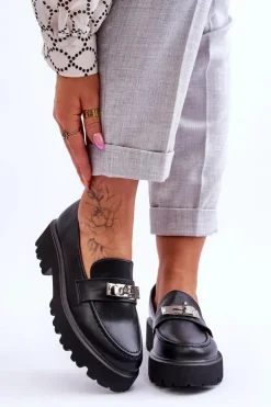 Boto Mokasyny Damskie Skórzane|Mokasyny Na Platformie*Skórzane Mokasyny Z Ozdobą Na Platformie Czarne Glory