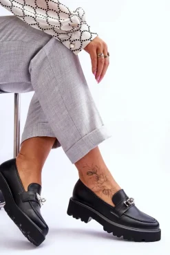 Boto Mokasyny Damskie Skórzane|Mokasyny Na Platformie*Skórzane Mokasyny Z Ozdobą Na Platformie Czarne Glory