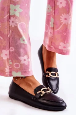 Boto Mokasyny Damskie Skórzane*Skórzane Mokasyny Z Ozdobą Czarne Millario