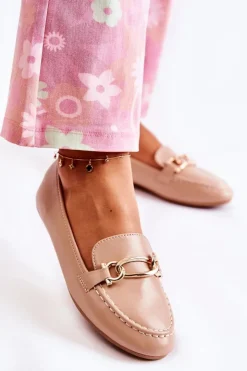 Best Boto Skórzane Mokasyny Z Ozdobą Beżowe Millario