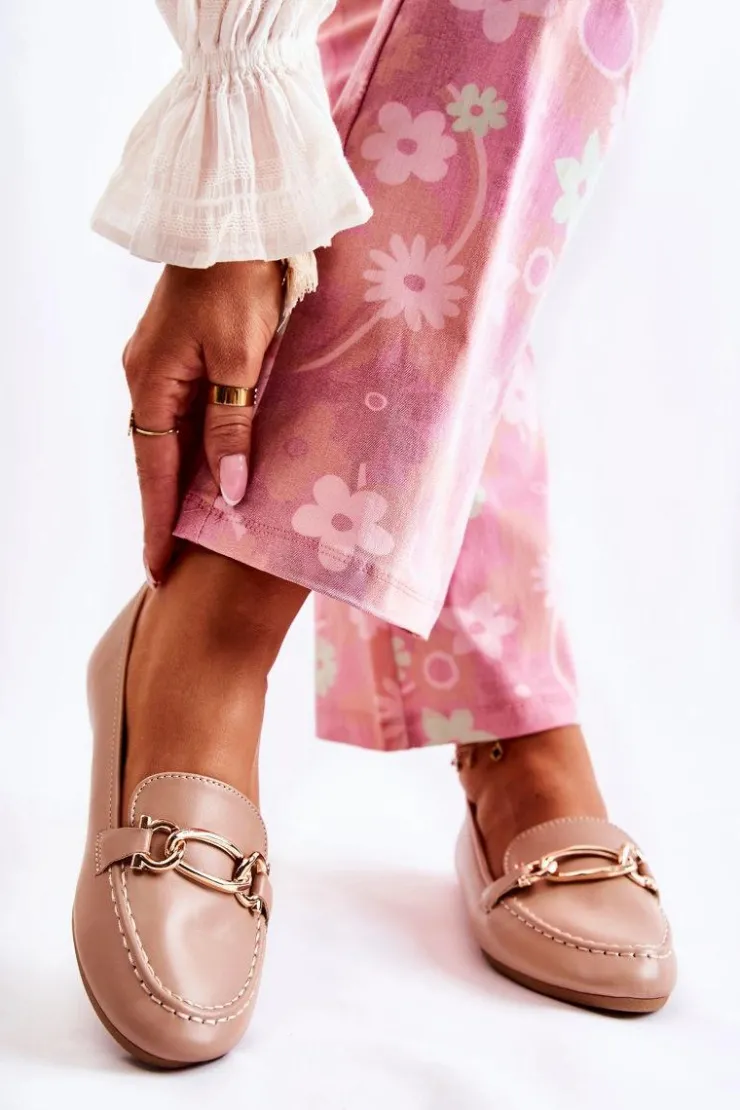 Best Boto Skórzane Mokasyny Z Ozdobą Beżowe Millario