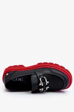 Online GOE Skórzane Mokasyny Z Ozdobą LL2N4040 Czarno-Czerwone
