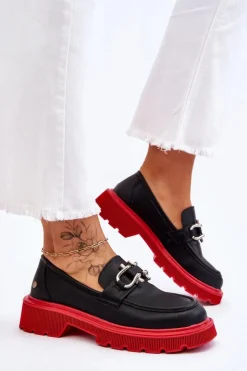 Online GOE Skórzane Mokasyny Z Ozdobą LL2N4040 Czarno-Czerwone