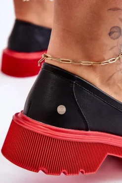 Online GOE Skórzane Mokasyny Z Ozdobą LL2N4040 Czarno-Czerwone