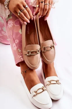 Damskie Boto Skórzane Mokasyny Z Ozdobą Białe Millario