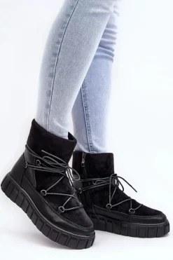 Damskie Buty damskie Vinceza Skórzane Śniegowce Botki Na Platformie Czarne Maxava