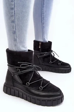 Damskie Buty damskie Vinceza Skórzane Śniegowce Botki Na Platformie Czarne Maxava