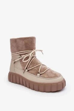 Sale Buty damskie Vinceza Skórzane Śniegowce Botki Na Platformie Beżowe Maxava