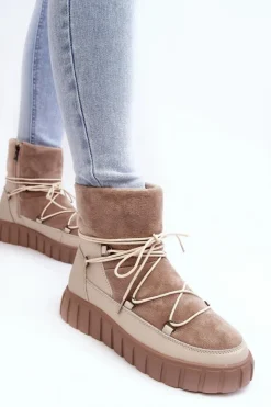 Sale Buty damskie Vinceza Skórzane Śniegowce Botki Na Platformie Beżowe Maxava