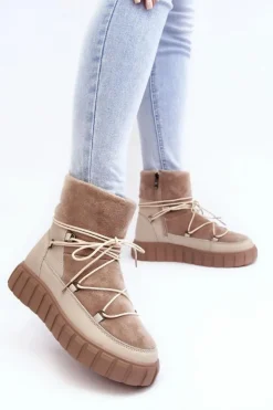 Sale Buty damskie Vinceza Skórzane Śniegowce Botki Na Platformie Beżowe Maxava