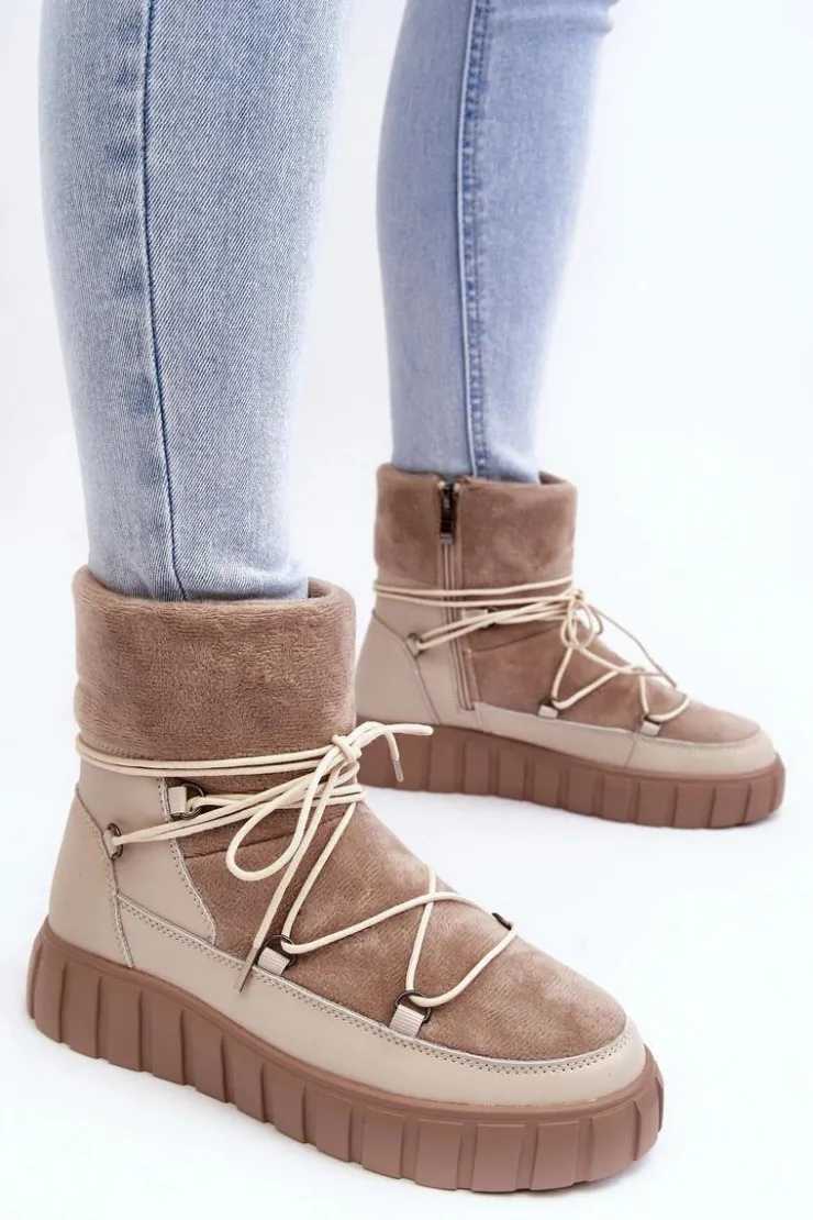 Sale Buty damskie Vinceza Skórzane Śniegowce Botki Na Platformie Beżowe Maxava