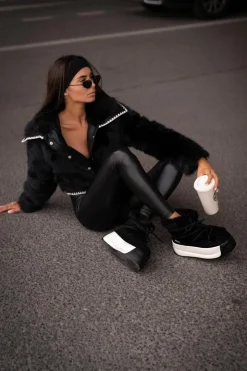 Outlet Big Star Shoes Skórzane Śniegowce Damskie Na Grubej Podeszwie Z Futerkiem Big Star OO274A206 Czarne Czarny