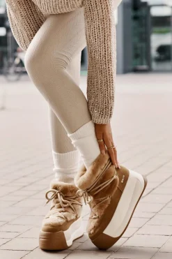 Big Star Shoes Śniegowce Damskie*Skórzane Śniegowce Damskie Na Grubej Podeszwie Z Futerkiem Big Star OO274A207 Brązowe Brązowy