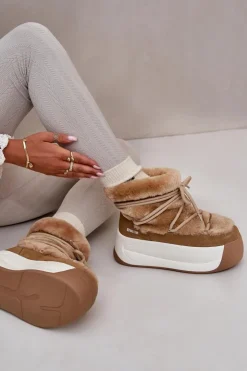 Big Star Shoes Śniegowce Damskie*Skórzane Śniegowce Damskie Na Grubej Podeszwie Z Futerkiem Big Star OO274A207 Brązowe Brązowy