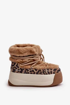 Damskie Big Star Shoes Skórzane Śniegowce Damskie Na Grubej Podeszwie Z Futerkiem Panterka Big Star OO274A208 Brązowe