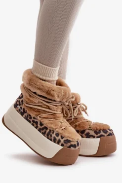 Damskie Big Star Shoes Skórzane Śniegowce Damskie Na Grubej Podeszwie Z Futerkiem Panterka Big Star OO274A208 Brązowe