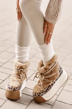 Damskie Big Star Shoes Skórzane Śniegowce Damskie Na Grubej Podeszwie Z Futerkiem Panterka Big Star OO274A208 Brązowe