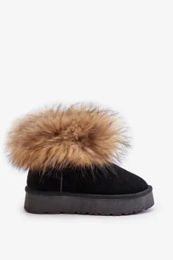 Damskie Boto Skórzane Śniegowce Na Platformie Z Futerkiem Czarne Avirisa