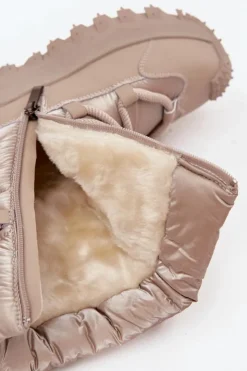 Damskie Lee Cooper Skórzane Śniegowce Na Platformie LCJ-25-12-3663 Beżowo-Złote