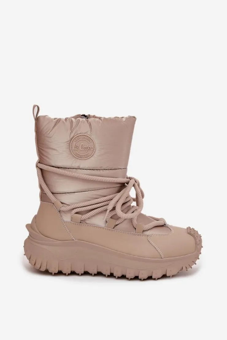 Damskie Lee Cooper Skórzane Śniegowce Na Platformie LCJ-25-12-3663 Beżowo-Złote