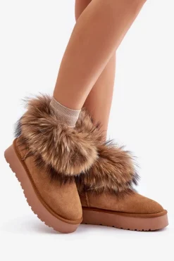 Sale Boto Skórzane Śniegowce Na Platformie Z Futerkiem Camel Avirisa Brązowy