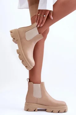 Discount Boto Skórzane Niskie Botki Sztyblety Beżowe Alcanassa