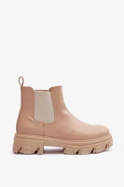 Discount Boto Skórzane Niskie Botki Sztyblety Beżowe Alcanassa