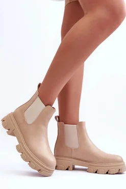 Discount Boto Skórzane Niskie Botki Sztyblety Beżowe Alcanassa