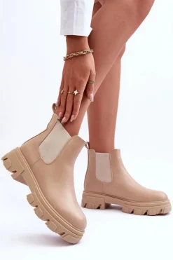 Discount Boto Skórzane Niskie Botki Sztyblety Beżowe Alcanassa