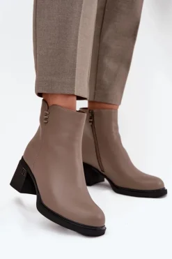 Buty damskie Vinceza Botki Ocieplane|Botki Skórzane*Skórzane Ocieplane Botki Damskie Na Klocku Vinceza 91159 Ciemnobeżowe Beżowy