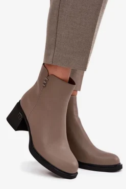 Buty damskie Vinceza Botki Ocieplane|Botki Skórzane*Skórzane Ocieplane Botki Damskie Na Klocku Vinceza 91159 Ciemnobeżowe Beżowy