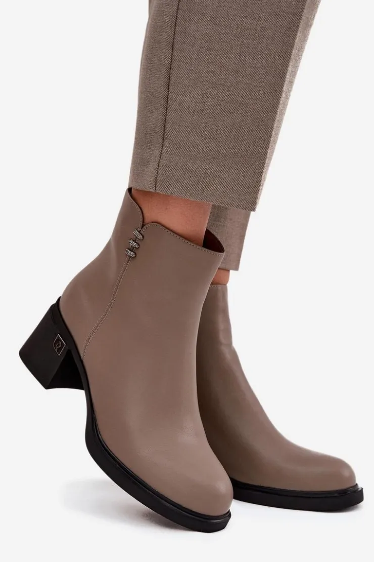 Buty damskie Vinceza Botki Ocieplane|Botki Skórzane*Skórzane Ocieplane Botki Damskie Na Klocku Vinceza 91159 Ciemnobeżowe Beżowy