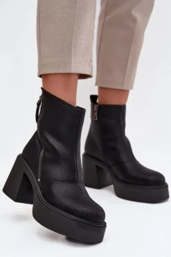 Online Buty damskie Vinceza Skórzane Ocieplane Botki Damskie Na Słupku I Platformie Vinceza 66831 Czarne