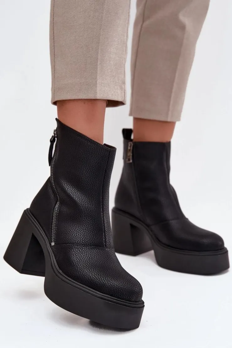 Online Buty damskie Vinceza Skórzane Ocieplane Botki Damskie Na Słupku I Platformie Vinceza 66831 Czarne