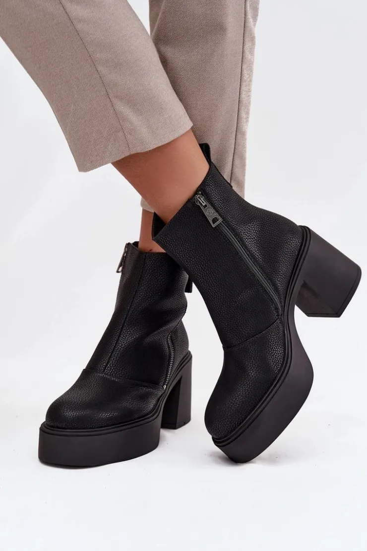 Online Buty damskie Vinceza Skórzane Ocieplane Botki Damskie Na Słupku I Platformie Vinceza 66831 Czarne