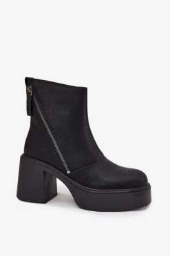 Online Buty damskie Vinceza Skórzane Ocieplane Botki Damskie Na Słupku I Platformie Vinceza 66831 Czarne