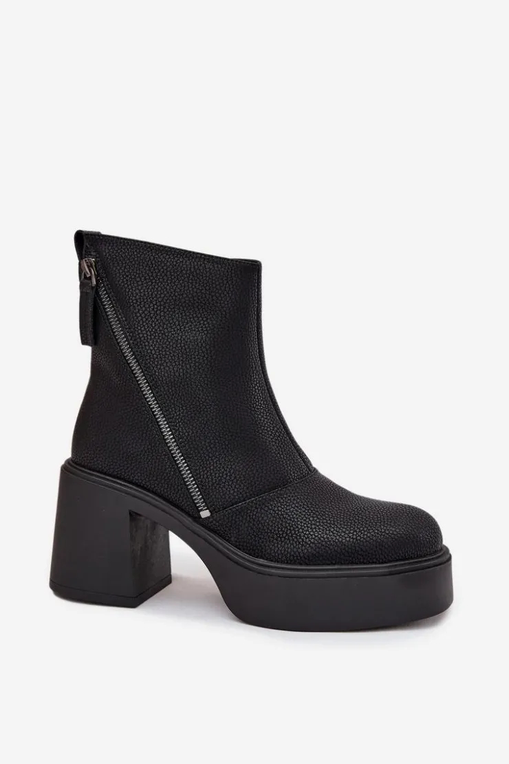 Online Buty damskie Vinceza Skórzane Ocieplane Botki Damskie Na Słupku I Platformie Vinceza 66831 Czarne