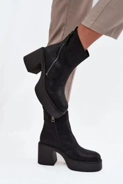 Online Buty damskie Vinceza Skórzane Ocieplane Botki Damskie Na Słupku I Platformie Vinceza 66831 Czarne