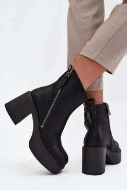 Online Buty damskie Vinceza Skórzane Ocieplane Botki Damskie Na Słupku I Platformie Vinceza 66831 Czarne