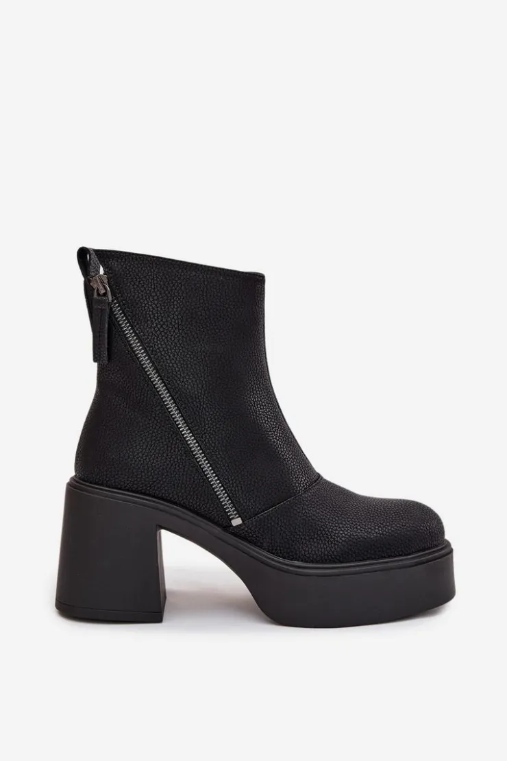 Online Buty damskie Vinceza Skórzane Ocieplane Botki Damskie Na Słupku I Platformie Vinceza 66831 Czarne