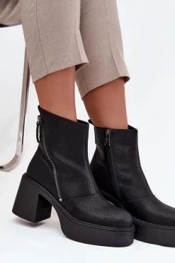 Online Buty damskie Vinceza Skórzane Ocieplane Botki Damskie Na Słupku I Platformie Vinceza 66831 Czarne