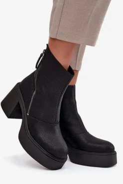 Online Buty damskie Vinceza Skórzane Ocieplane Botki Damskie Na Słupku I Platformie Vinceza 66831 Czarne