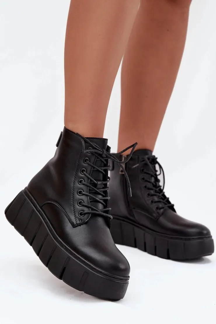 Buty damskie Vinceza Botki Ocieplane|Botki Skórzane*Skórzane Ocieplane Botki Damskie Na Platformie Vinceza 66803 Czarne Czarny