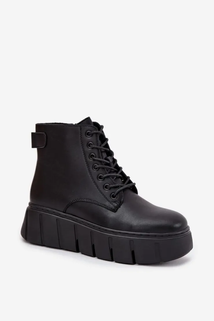 Buty damskie Vinceza Botki Ocieplane|Botki Skórzane*Skórzane Ocieplane Botki Damskie Na Platformie Vinceza 66803 Czarne Czarny