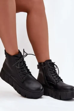 Buty damskie Vinceza Botki Ocieplane|Botki Skórzane*Skórzane Ocieplane Botki Damskie Na Platformie Vinceza 66803 Czarne Czarny