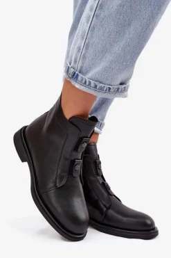 Hot D&A Skórzane Ocieplane Botki Damskie MK52-026 Czarne