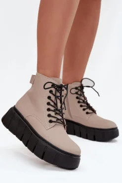 Damskie Buty damskie Vinceza Skórzane Ocieplane Botki Damskie Na Platformie Vinceza 66803 Beżowe