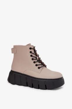 Damskie Buty damskie Vinceza Skórzane Ocieplane Botki Damskie Na Platformie Vinceza 66803 Beżowe